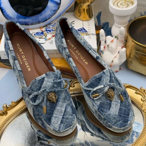 🆕 KURT GEIGER LONDON 🧿 NWOT Eagle Moccasins, Denim Patchwork Sz EU37 US 7 - Picture 4 of 16